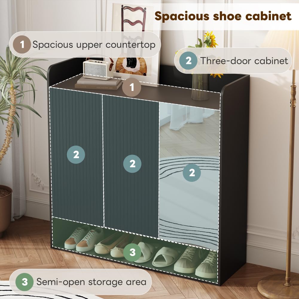 I0I&I0I Zapatero con espejo negro de varios pisos, alta capacidad, ahorro de espacio, moderno zapatero para pasillo, entrada, espacio de almacenamiento, muebles con estructura vertical
