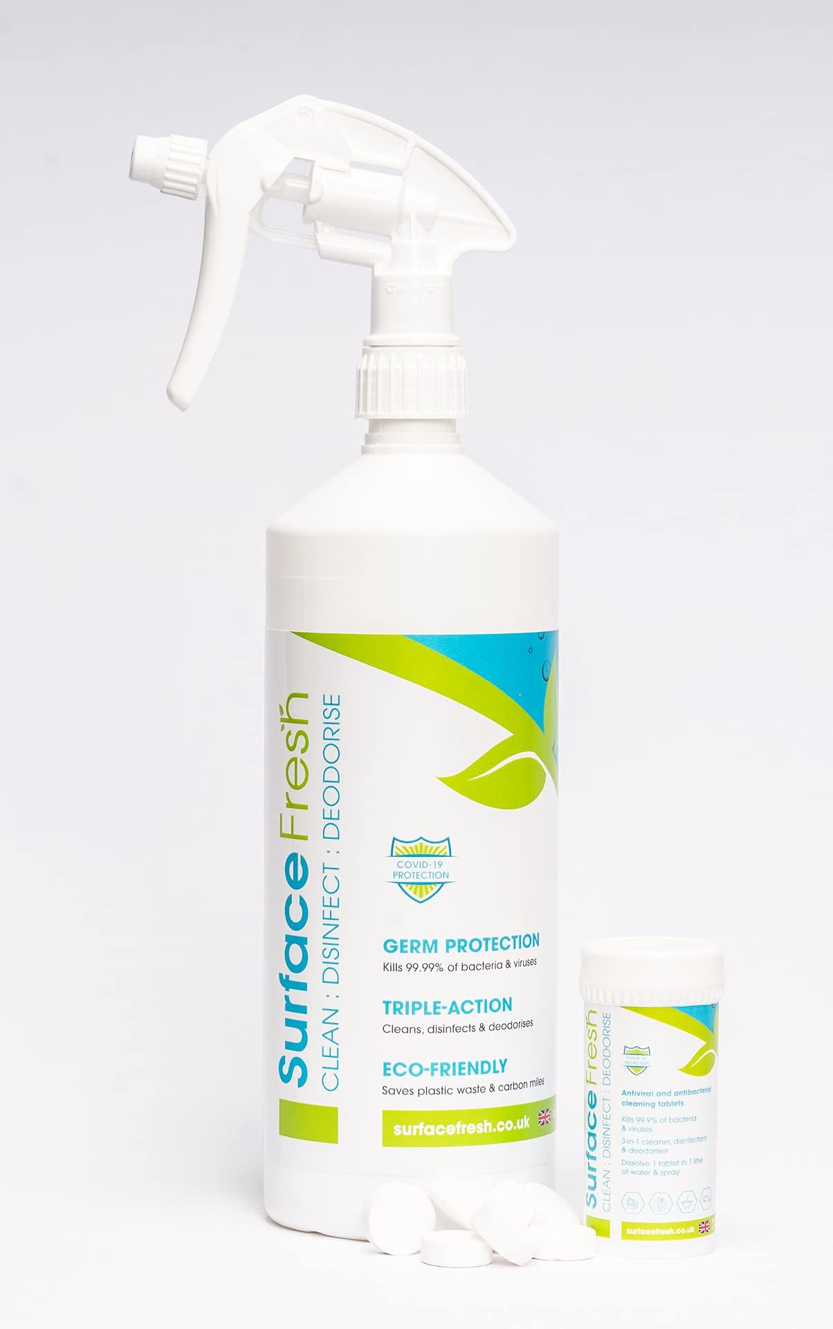 Surface FreshTablets 10 litres of Solution, Spray Bottle Included, Effective Against MRSA, Spores, VIRUSES, Salmonella, Fungi, E-COLI, Pet Odours.