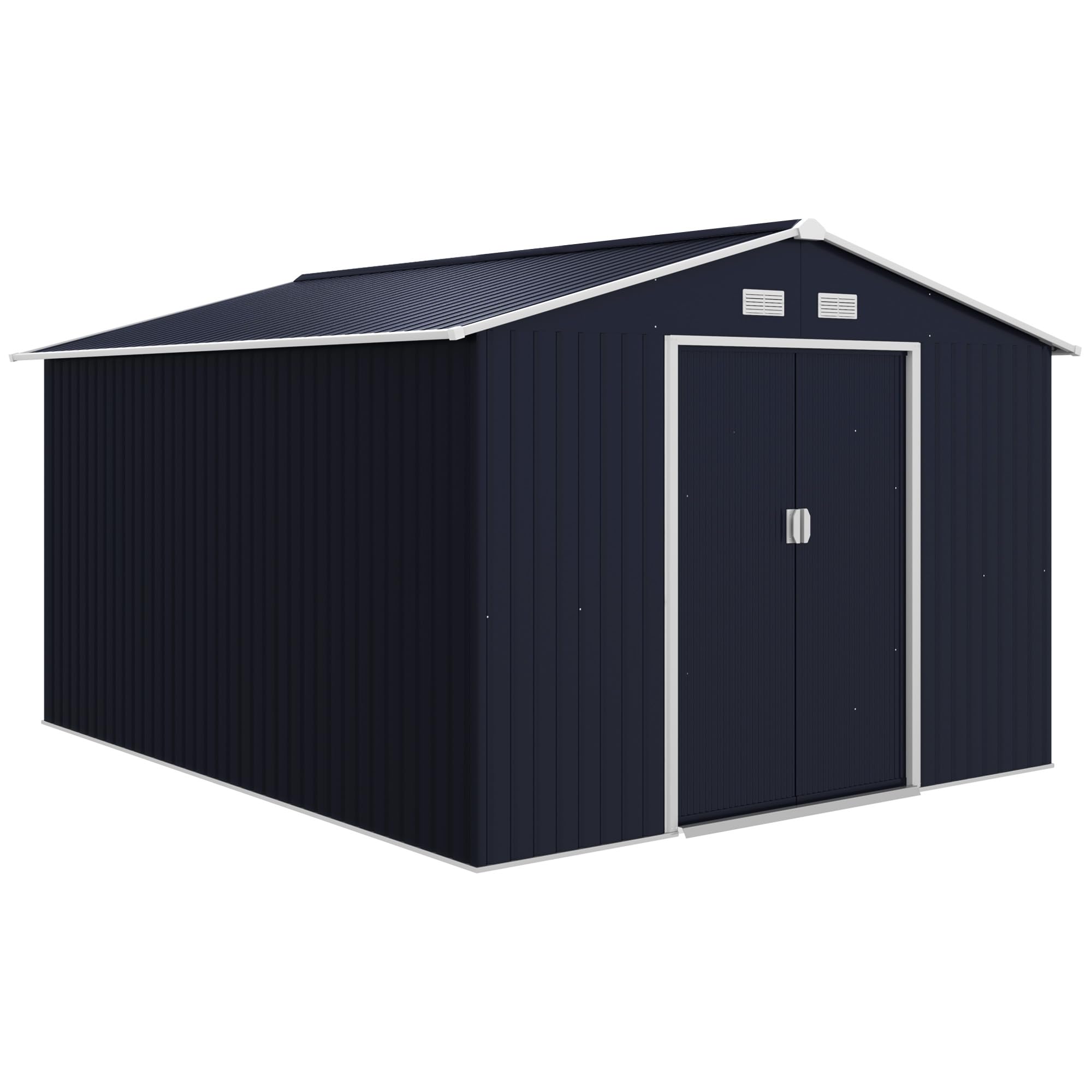 Outsunny 11' x 9' Outdoor Storage Shed, Garden Tool Metal Shed with Foundation Kit, Double Lockable Door, Air Vents and Sloping Roof, for Backyard,