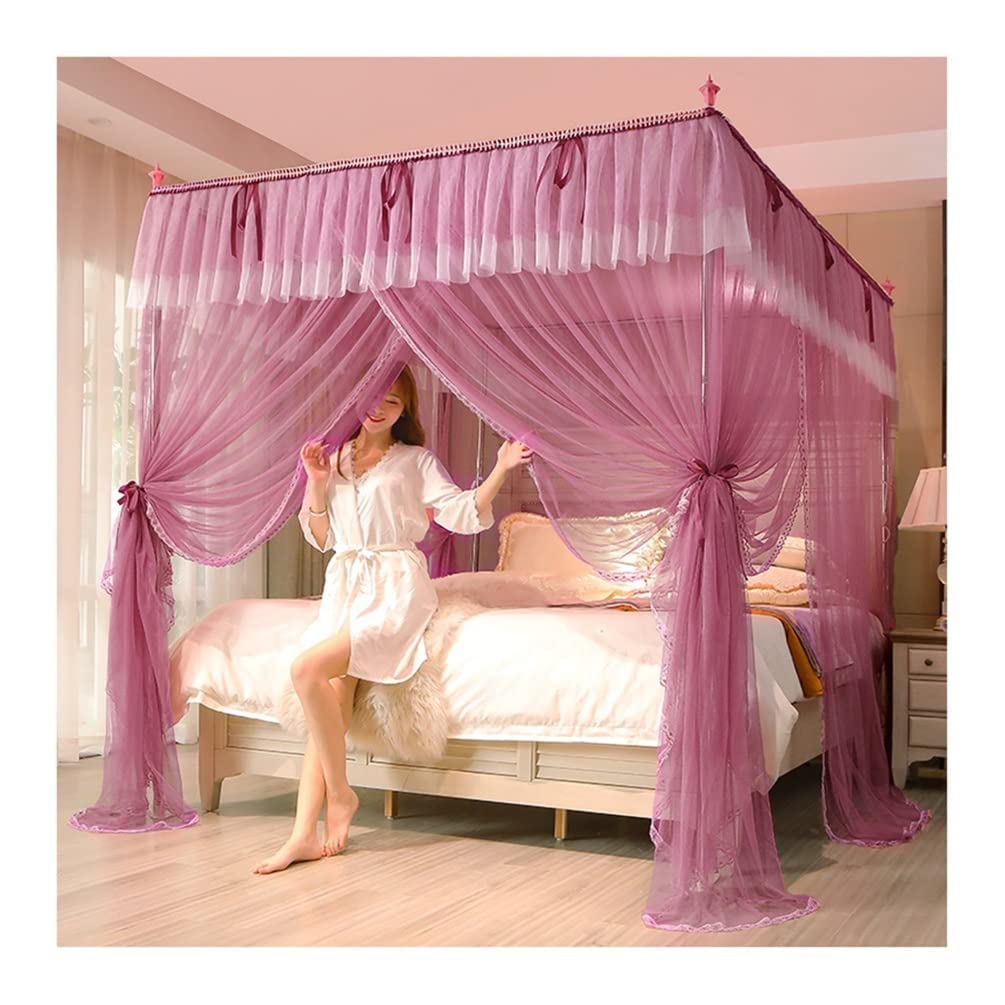 Moustiquaire à baldaquin pour lit de 200x220 cm contre les moustiques avec rideaux violets