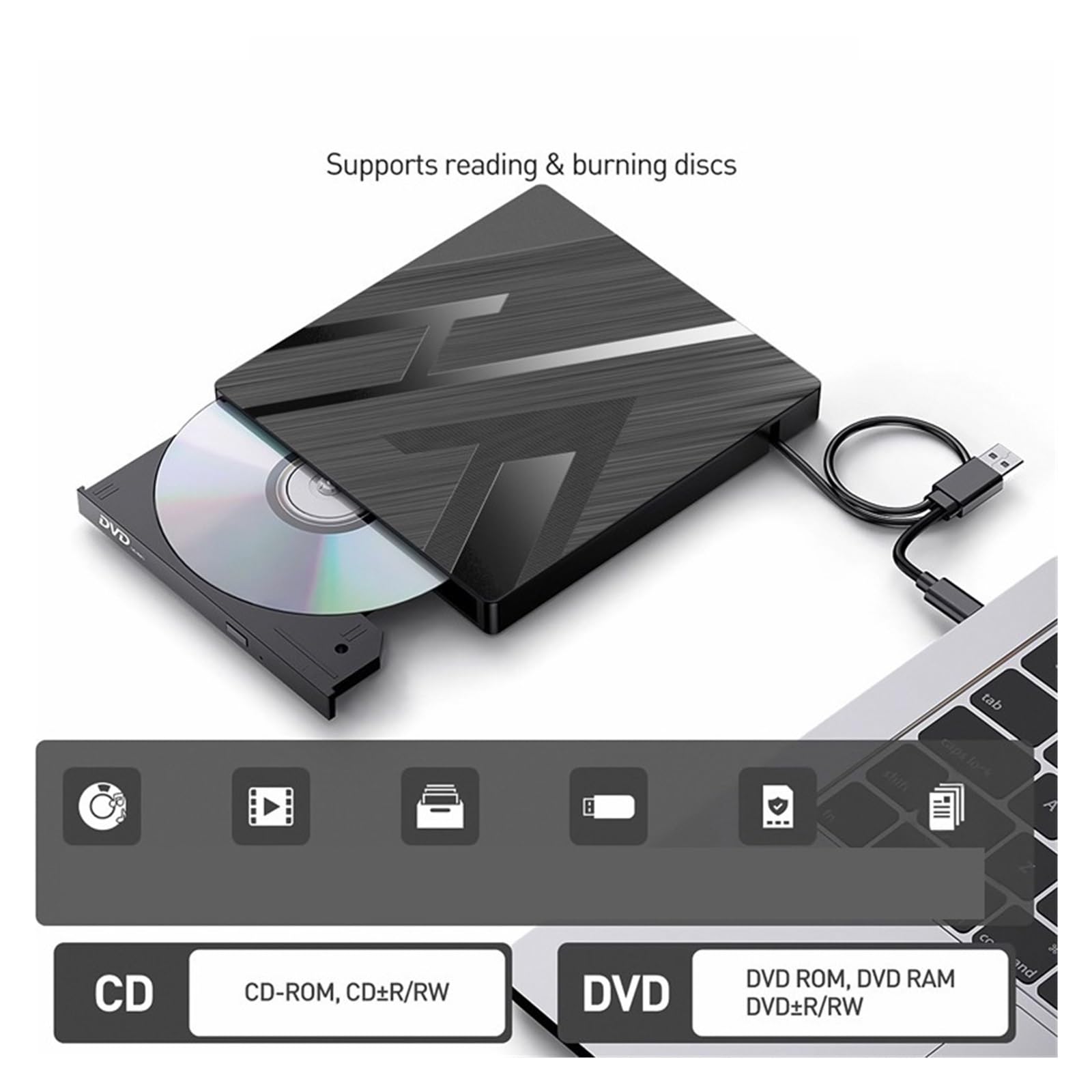 Unità Ottica Esterna Masterizzatore Dvd Espansione Computer Unità Ottica Multifunzione USB Doppia Interfaccia Facile Da Usare(7 ni 1)