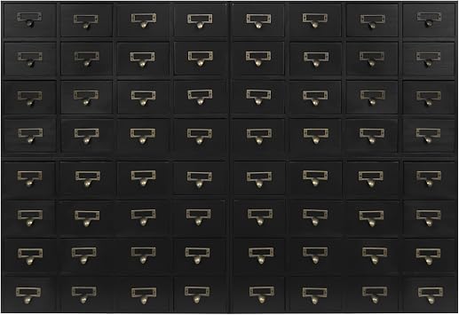 64-Drawer Wooden Storage Box, Traditional Apothecary Curio Cabinet, Library Card Catalog Cabinet Herb Storage Box w/Label Holders Handles