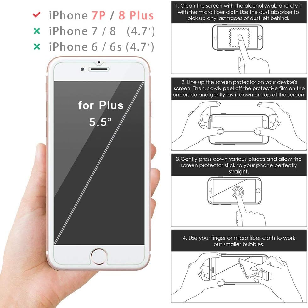 SUPBEC iPhone 7P/ 8P Plus Case with Card Holder and[ Screen Protector Tempered Glass x2Pack] i Phone 7 Plus / 8 Plus Wallet Case Cover with Shockproof Silicone TPU + Anti-Scratch Hard PC (Navy Blue)