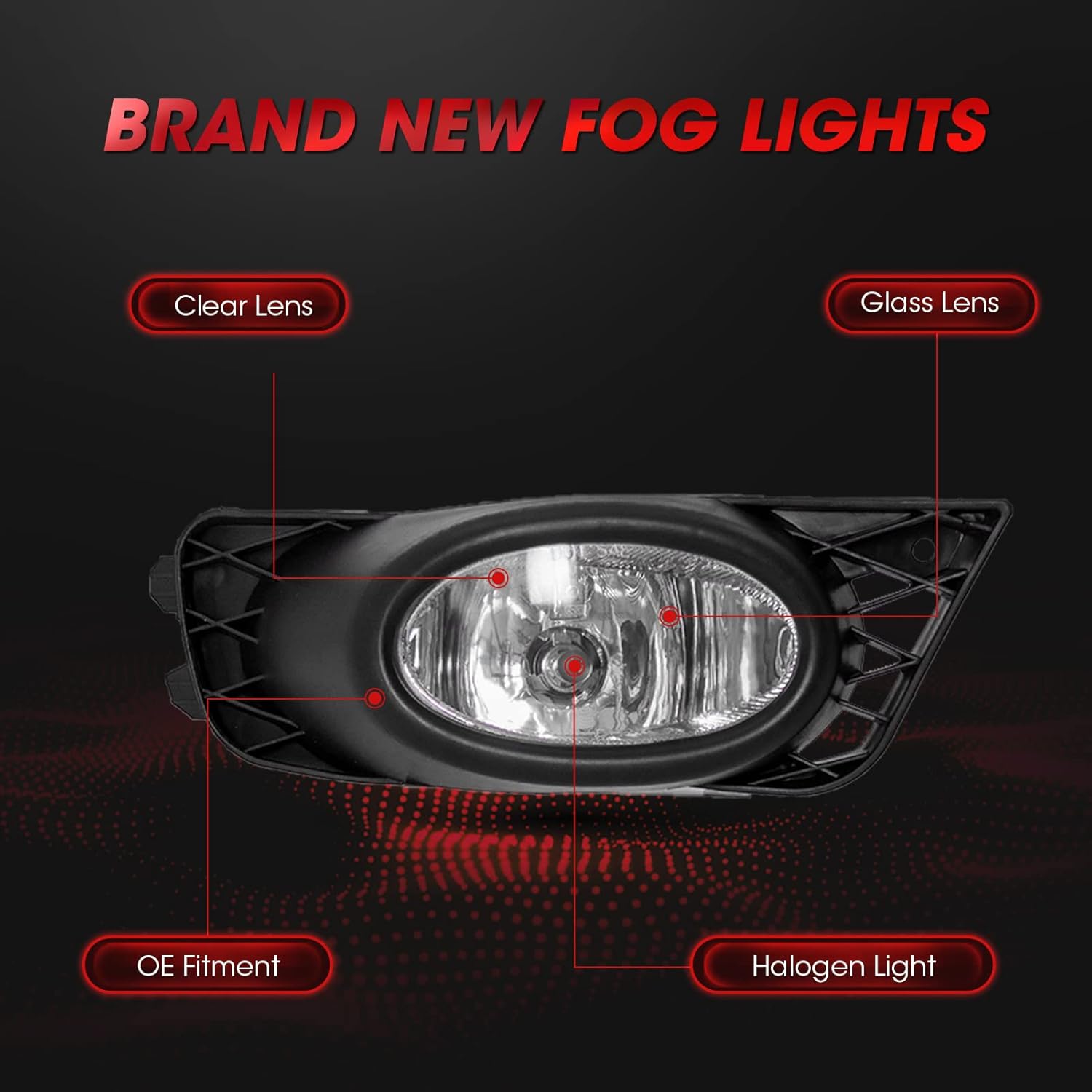 Fog Lights Assembly Replacement For 2009 2010 2011 Honda Civic Sedan with H11 12V 55W Wiring Harness and Switch Clear Lens