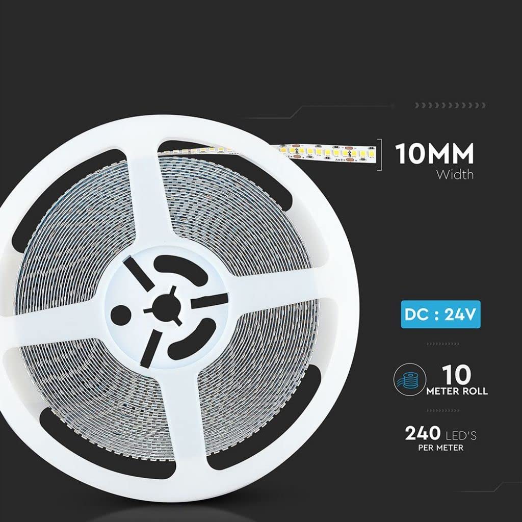 V-TAC Tira LED de interior IP65 impermeable 15 W - 10 metros de longitud - SMD 2835 Alta luminosidad - Luz 4000 K blanca natural - Tiras LED - Tira adhesiva y cubierta de silicona - 12 V
