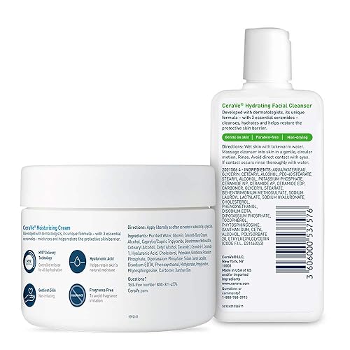 Miniatura 15 de CeraVe Crema hidratante y limpiador facial hidratante para el cuidado de la piel, paquete combinado para aliviar la piel seca, artículos esenciales