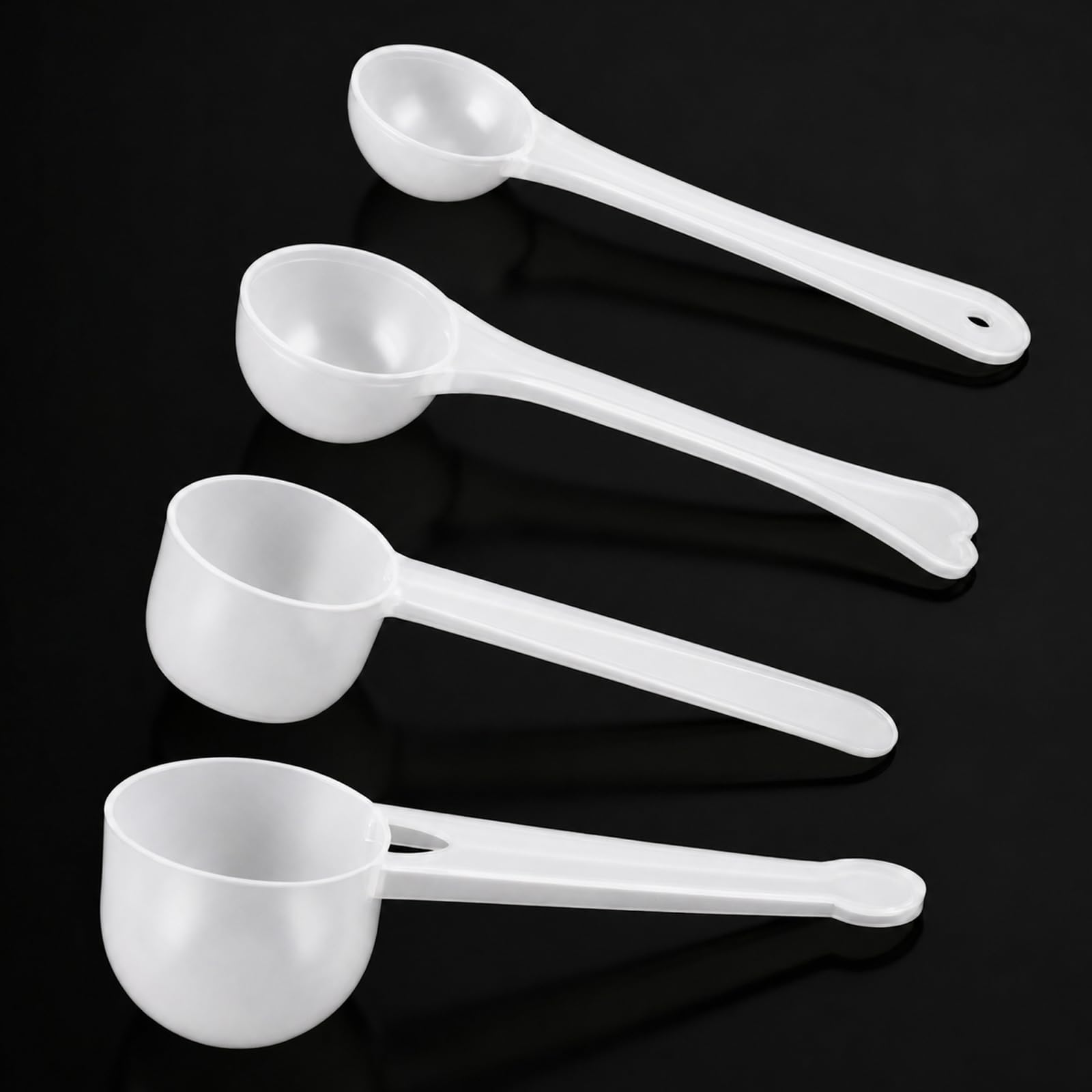 4 PCS Measuring Spoons Set 5g Scoop for Creatine White Long Handle Plastic Measuring Scoops for Coffee Protein Milk Powder Scoops Creatine Protein Formula Gram Measurings Scooper (1g/3g/5g/10g)