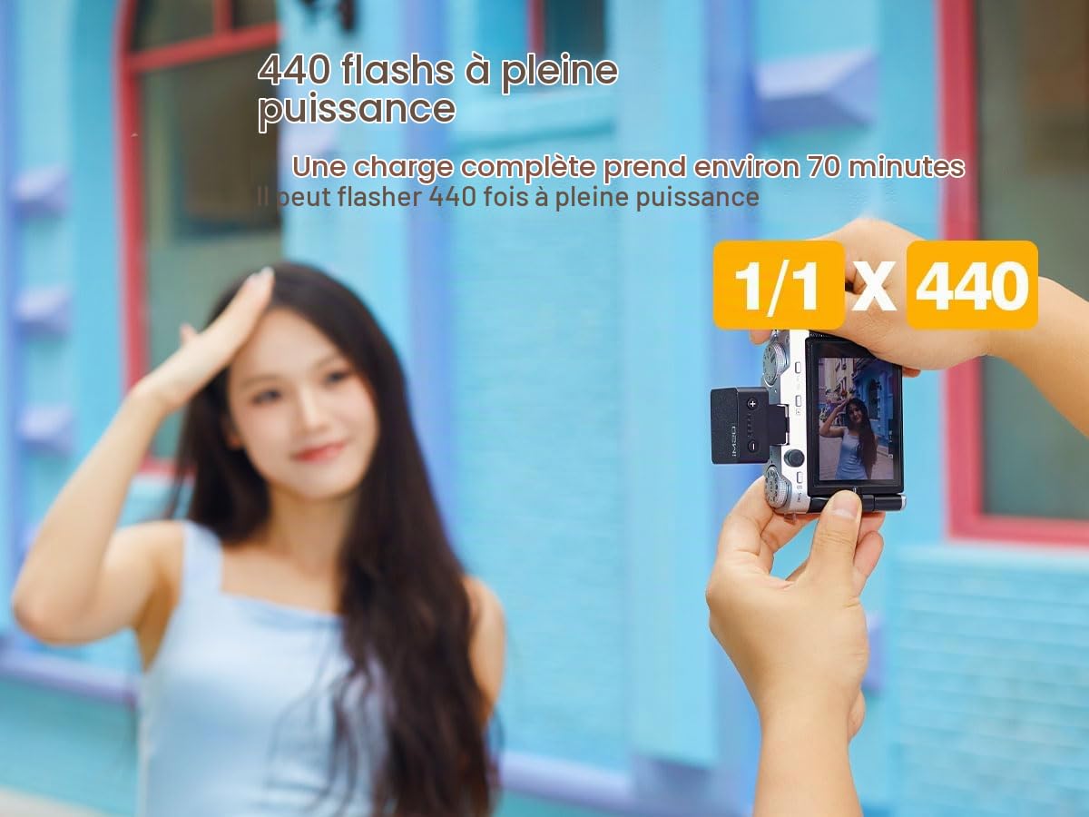 GODOX IM20 Flash Appareil Photo, 5 Niveaux de Sortie, 440 Flashs à Pleine Puissance, Chargement USB-C, Compatible avec Ricoh GR III, GR III X, Canon Sony Nikon Fujifilm Panasonic Olympus