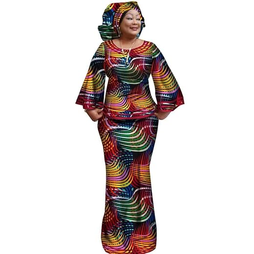 BAZINRICHE Women African Dresses Clothing Ankara Bazin Riche Dress Womens Skirts Set Print Dashiki Top with Headscarf