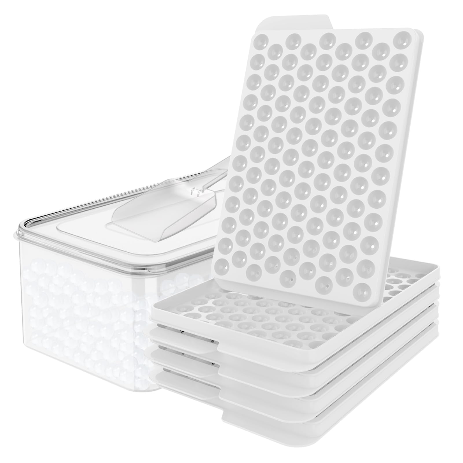 Photo 1 of (READ FULL POST) WIBIMEN Mini Ice Cube Trays, Upgraded Small Easy Release Ice Cube Trays, 104x4 PCS Tiny Ice Trays for Chilling Drinks, Coffee, Juice (4Pack White Trays, Ice Bin & Scoop) 4Pack/0.55In White