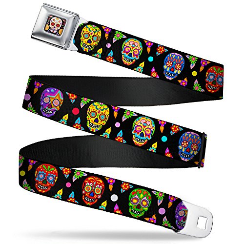 Cinturón de seguridad con calaveras de azúcar mexicanas del Día de los Muertos para auto