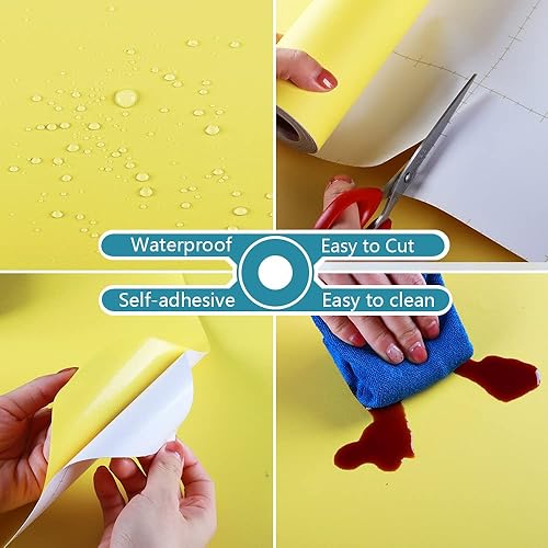 Miniatura 9 de VEELIKE Papel tapiz amarillo limón mate de 15.7 x 118 pulgadas, papel adhesivo amarillo sólido, impermeable, autoadhesivo, extraíble, película de