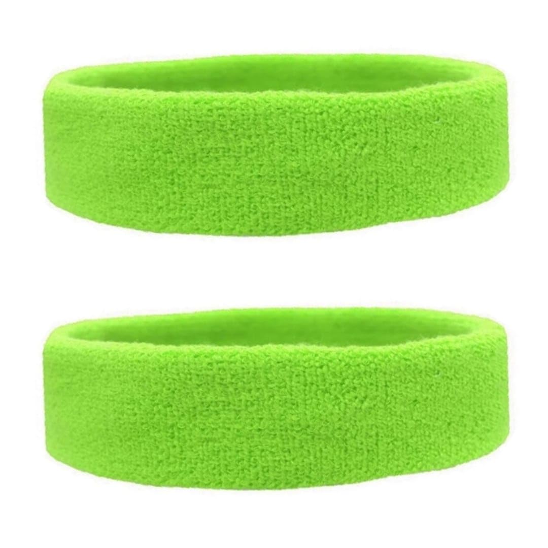 Neon Green Sports Headband, Moisture Wicking Sweatband (2) | Cotton Blend, Anti-Slip-image-23