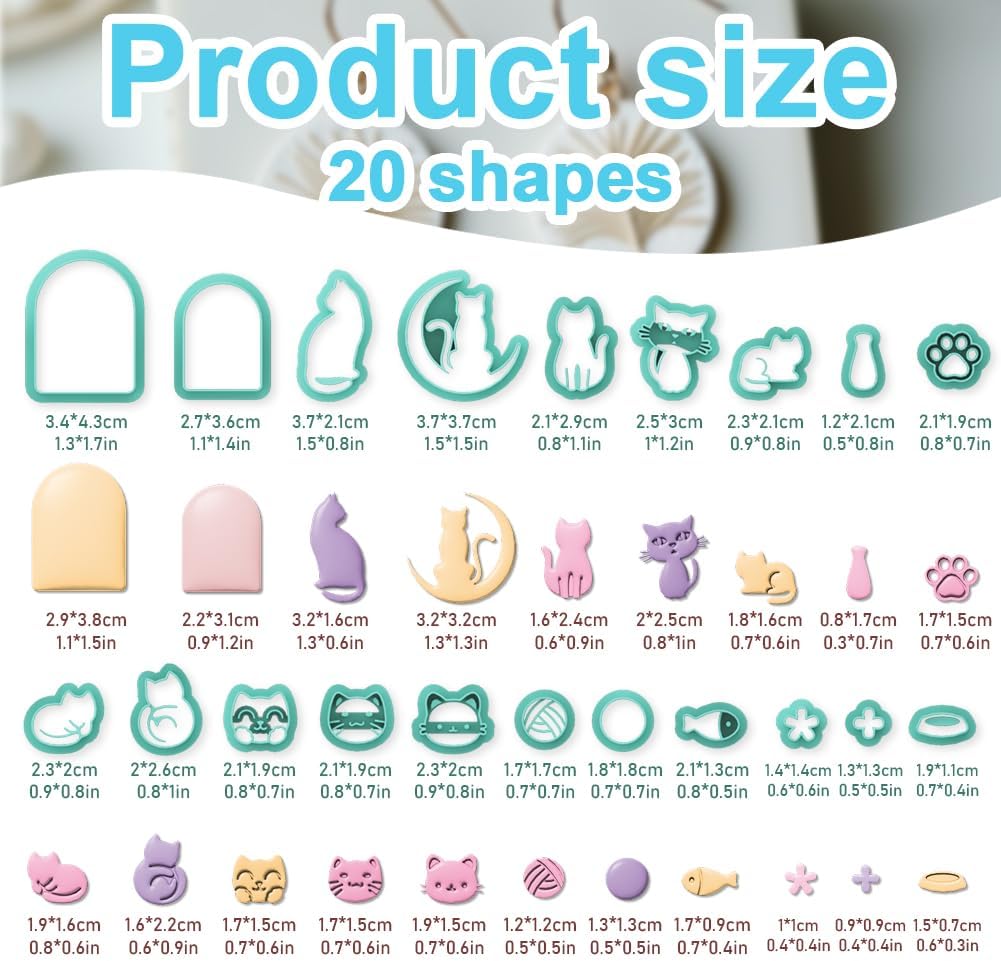 beinkmake 20Pcs Cats Polymer Clay Cutters Moon Kitten Clay Earrings Cutters Cute Cat Polymer Jewelry Cutter for Earrings Making Birthday Party DIY Supplies