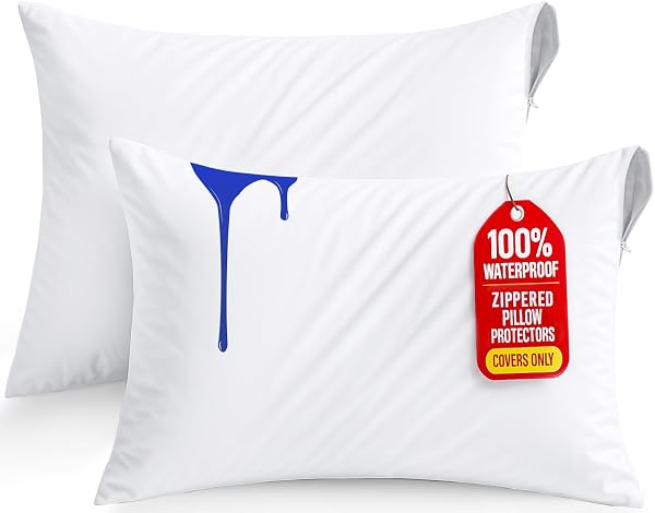 Utopia Waterproof Pillow Protectors 2 Pack, Bed Bug Proof