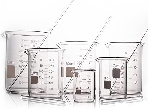 Borosilicate Glass Beaker Set with Stirring Rod   Low Form Lab Beakers with Printed Scale, Mixing Beakers for Chemistry & Science Experiments, 50ml-1000ml Multiple Sizes,500ml