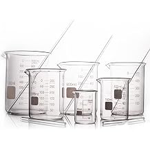 Borosilicate Glass Beaker Set with Stirring Rod   Low Form Lab Beakers with Printed Scale, Mixing Beakers for Chemistry & Science Experiments, 50ml-1000ml Multiple Sizes,500ml