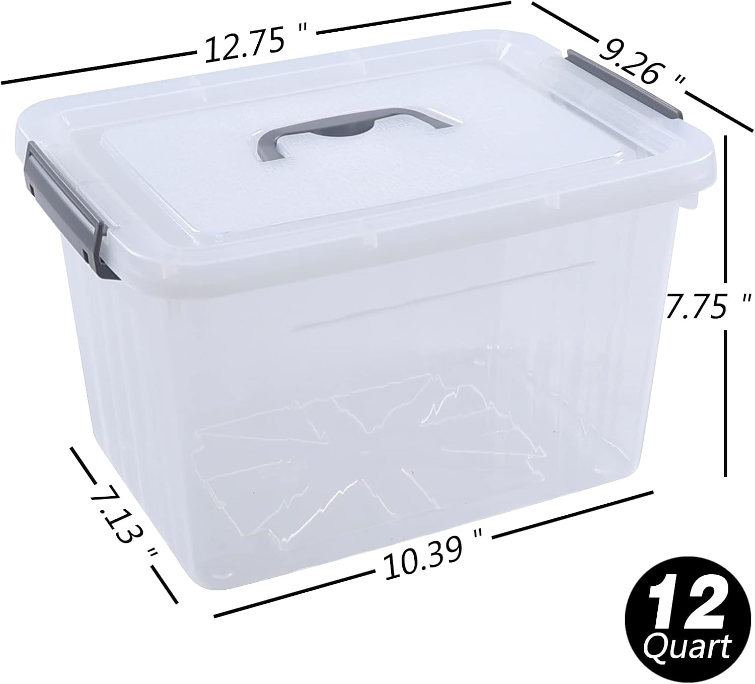 12 Qt Storage Container with Lid, 1 Pack Latching Box, Clear Bin with Handle