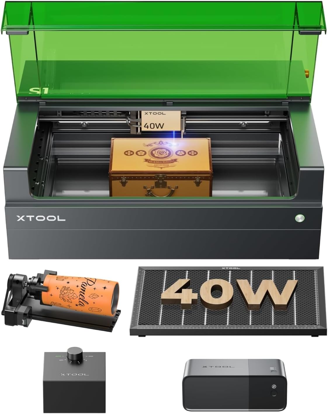 S1 40W Laser Engraver with Riser Base, RA2 Pro, Air Assist, Honeycomb,and Safety Set, Class 1 40W(40000mW) Laser Cutter and Engraver Machine for Crafts