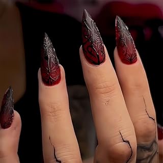 24 Press on Nails Halloween Fake Nails Lang Schwarz Rot