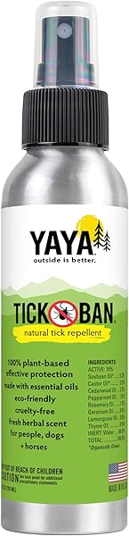 Yaya Organics All Natural Extra Strength Tick Repellent DEET Free - 4 Ounce Spray Bottle