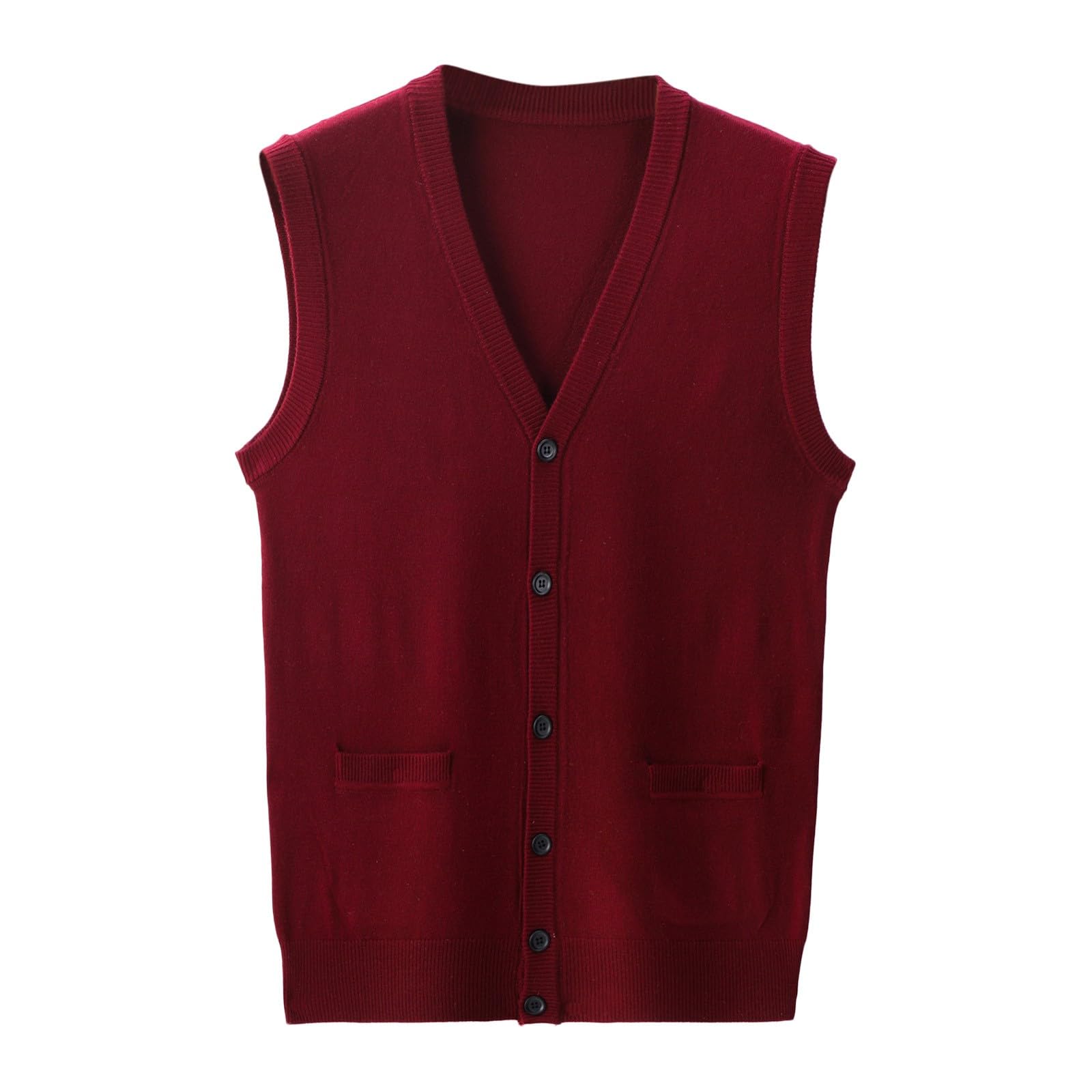 Gilet pour homme en laine mélangée avec boutons, col en V, couleur unie, sans manches, cardigan, poches, débardeur en polaire, débardeur automne hiver chaud