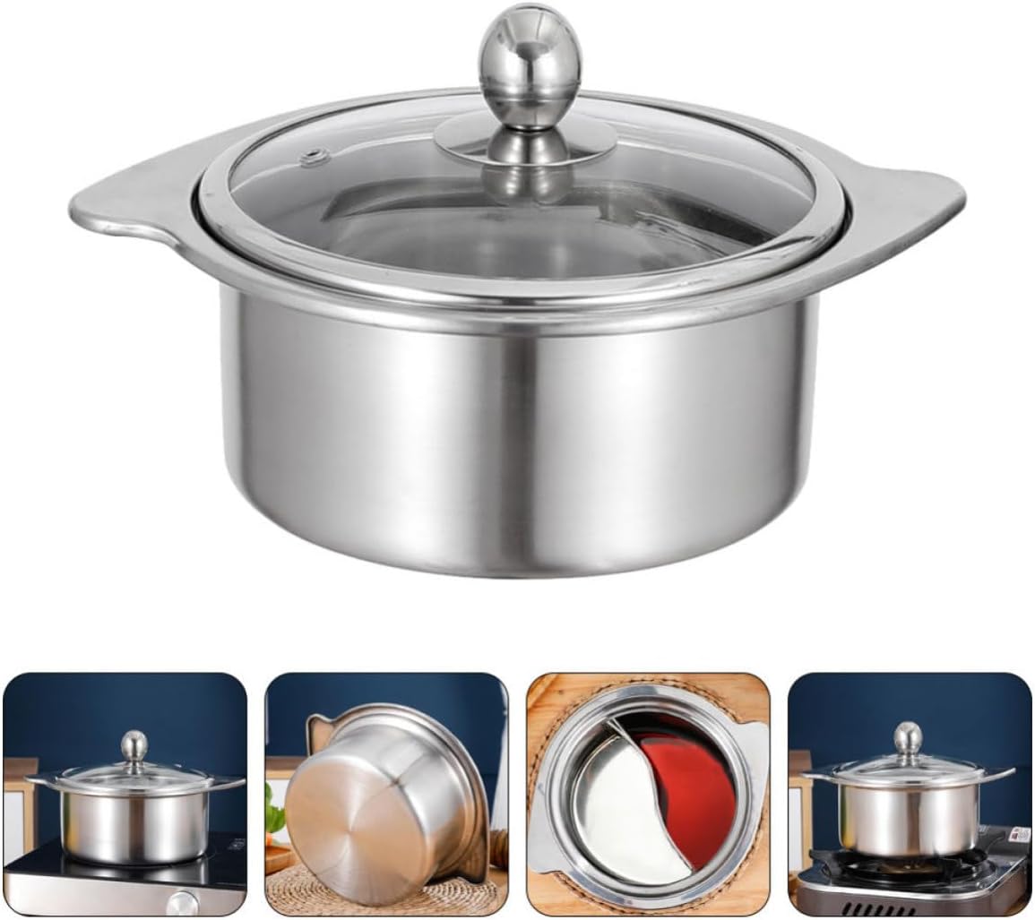 Didiseaon Stainless Steel Divided Hot Pot for Hot Pot Induction Cooker and Even Heat Distribution Multi-flavor Cooking for Family Gatherings and Catering Business