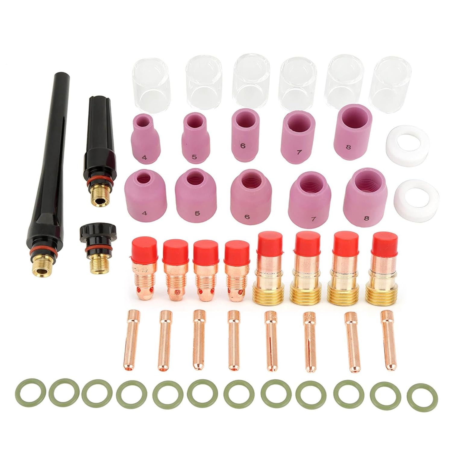 Tig Welding Cups Argon Gas 16.0×11.0×10.0 49Pcs Set Gas Lens Alumina Nozzles Cups Collets Accessory Kit for Welding Accessories Conductivity