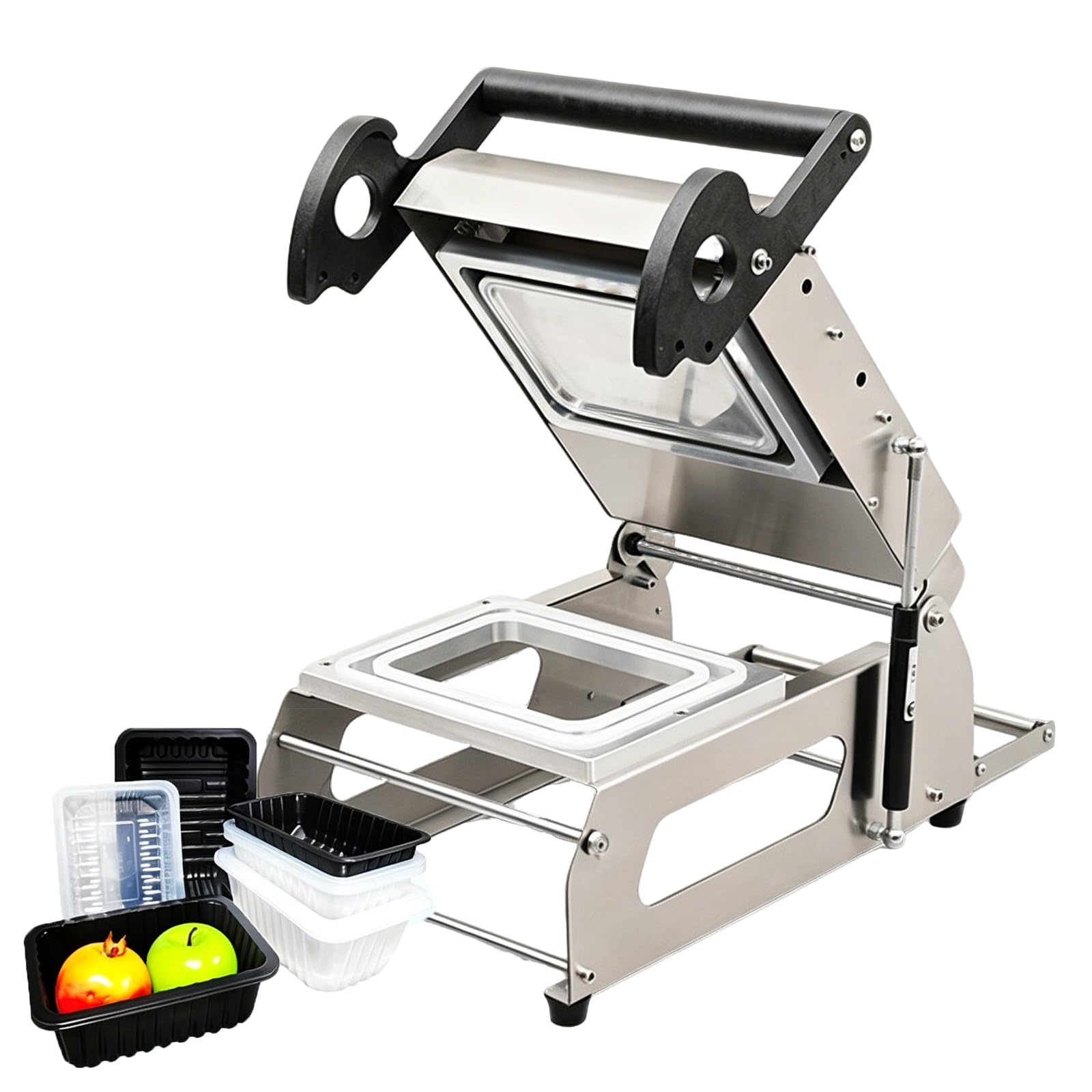 Selladora térmica Comercial,Acero Inoxidable para bandejas de Verduras,presión Manual,Sellado rápido en 2s,Ancho de Film 180mm,Compatible con Film Blanco, Transparente, Color 160x120mm