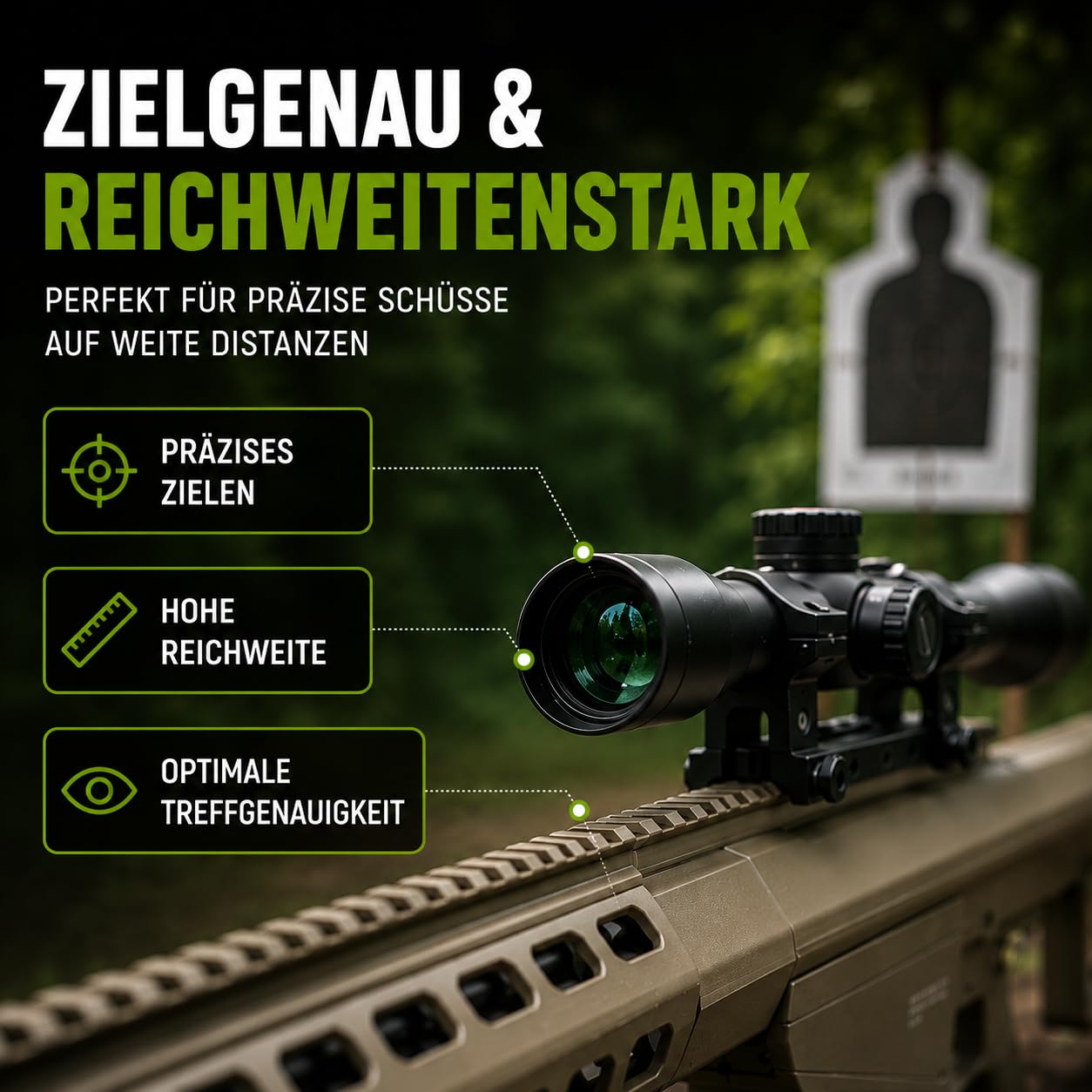 Fritz-Cell Set Airsoft Gewehr M82 140 cm Softair Waffe 0,5 Joule 6 mm inkl. Zweibein, Zielfernrohr, 500 Premium BB's 0,20g Munition FC31CD Dark Earth