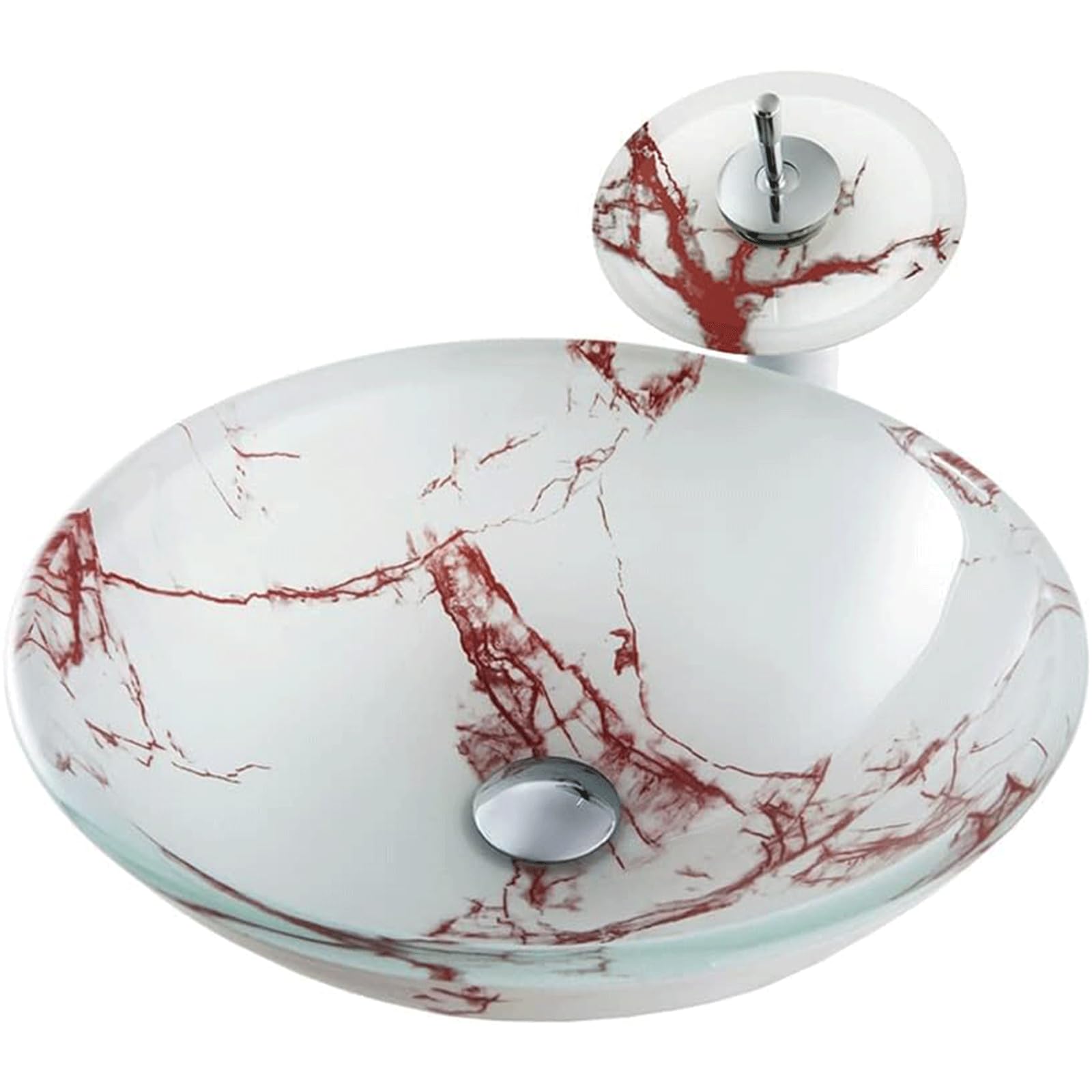 TTCHDPBX Tempered Glass Bathroom Sink Round Above Counter Vessel Sink Wash Basin Countertop Sink with Faucet and Drain Combo
