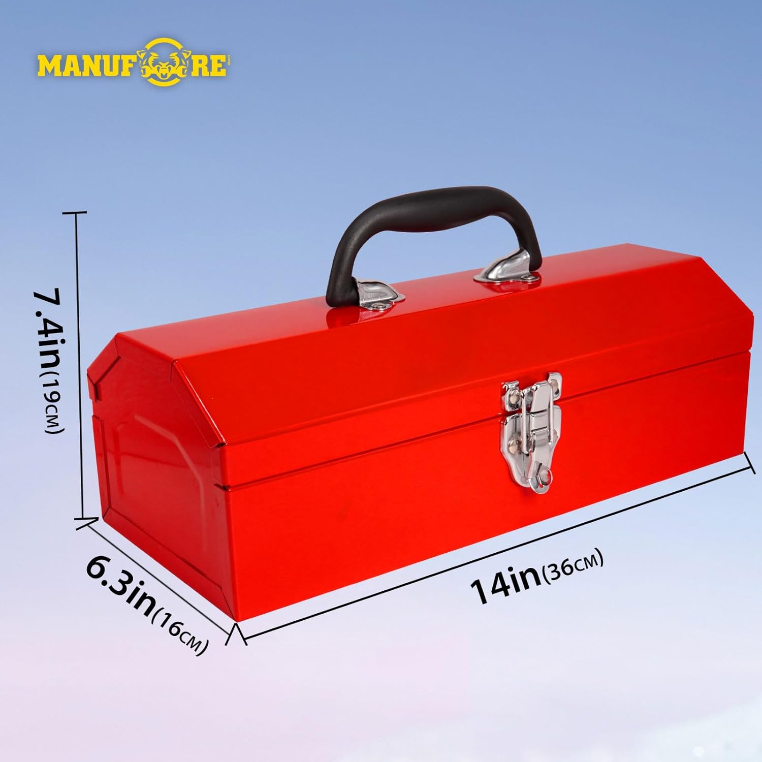 MANUFORE 14" Metal Tool Box Lightweight and Sturdy Storage Box Made of Heavy Steel and Nicely Finished and Painted