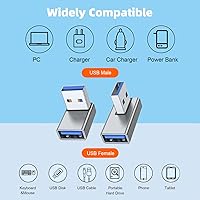Vista 5 de AreMe Adaptador USB 3.0 de 90 grados, paquete de 4, ángulo hacia arriba y hacia abajo, ángulo izquierdo y recto USB A macho a hembra, extensor