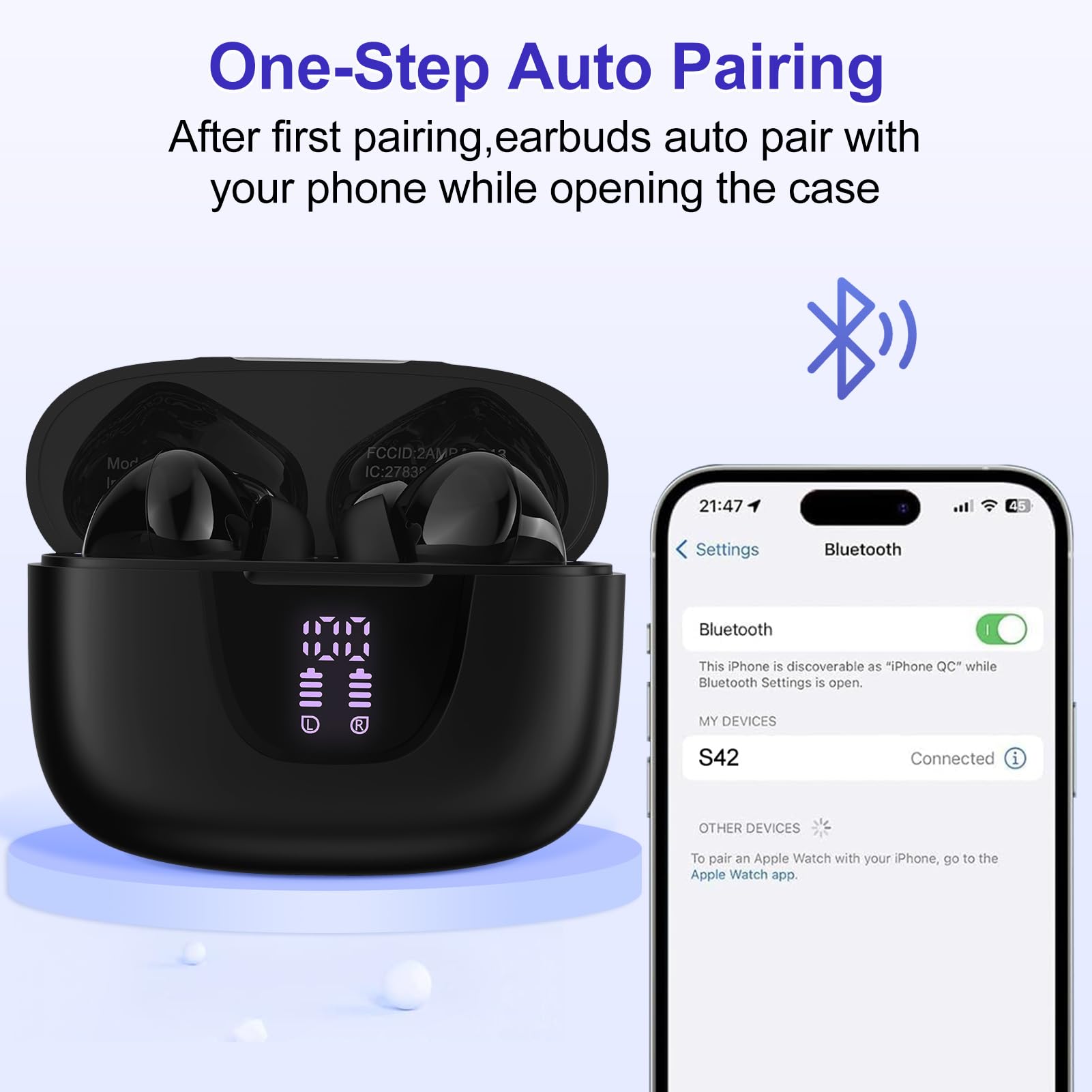 Wireless Earbuds for Google Pixel Buds Pro/10 Pro XL/9a/8/7,5.3 Black Bluetooth Headphones in-Ear with Stereo Bass Ear Buds ENC Noise Cancelling Mics,40H Playtime Mini Case for Samsung Galaxy S25/A17