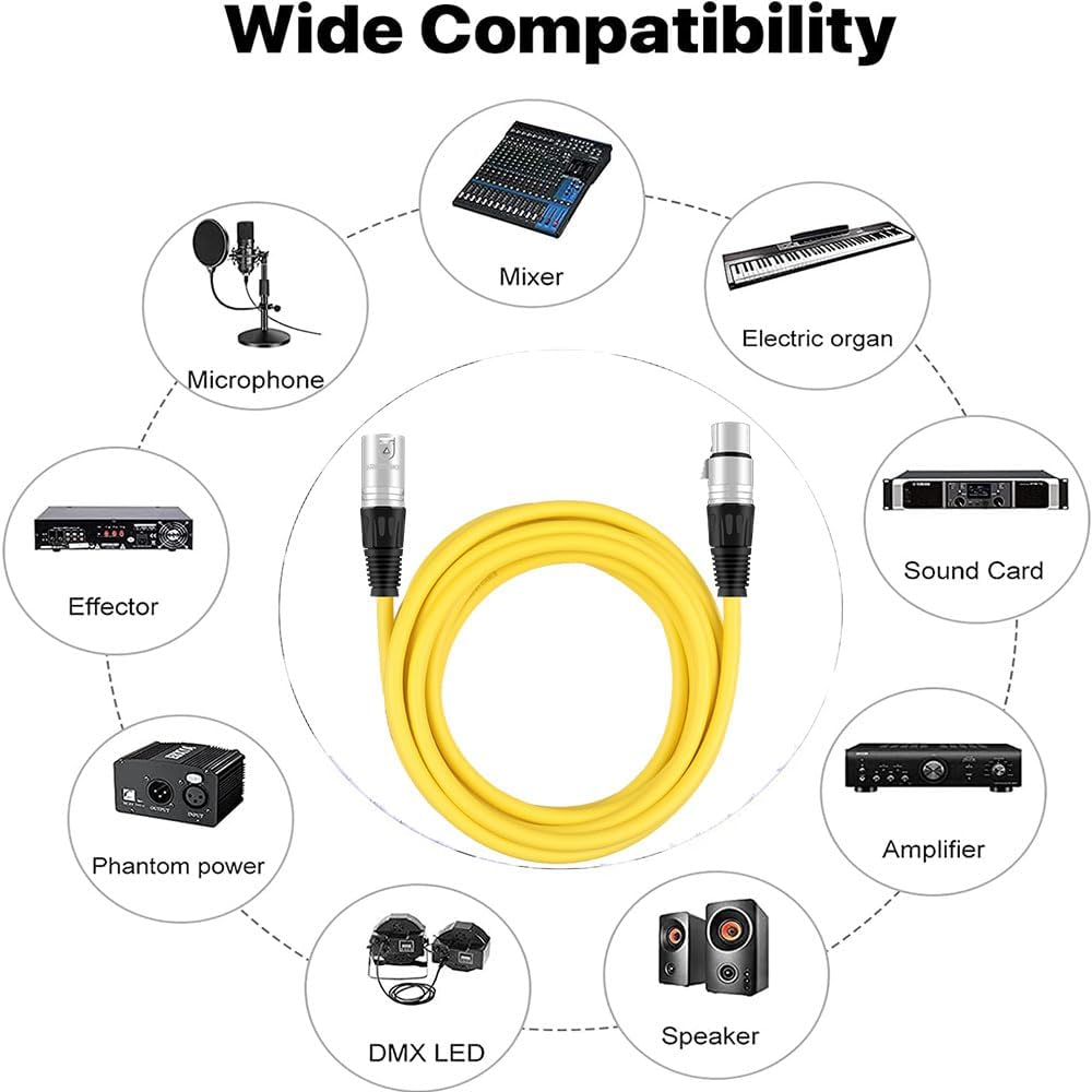 DREMAKE Audio 50 Foot XLR Cable Patch Snake Cord-3Pin XLR Male to XLR Female Balanced Speaker Cable for Microphone, Stage, DJ, Pro, Studio Cable - Yellow