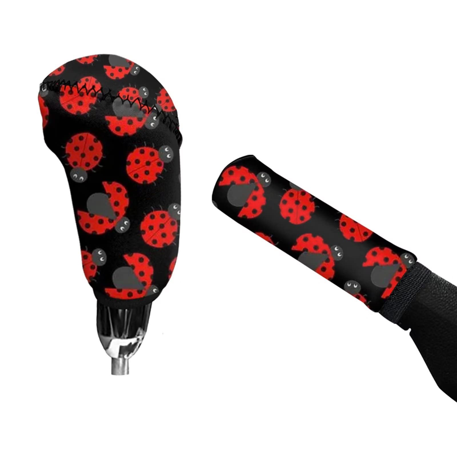 Forchrinse 2 Pieces Red Ladybug Gear Shift Knob Cover & Handbrake Cover Set Comfortable Anti-Slip Car Interior Decor Accessories