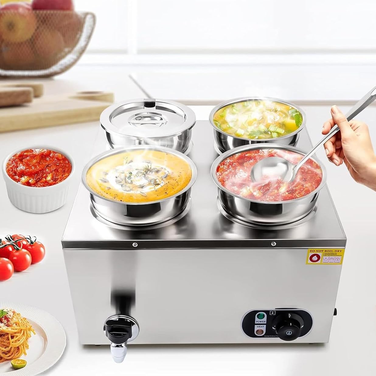 Scaldavivande Elettrico Da 1500 W Commerciale Scaldavivande Da Tavolo a Vapore in Acciaio Inox per Catering E Ristorante, Controllo Della Temperatura 50-85℃