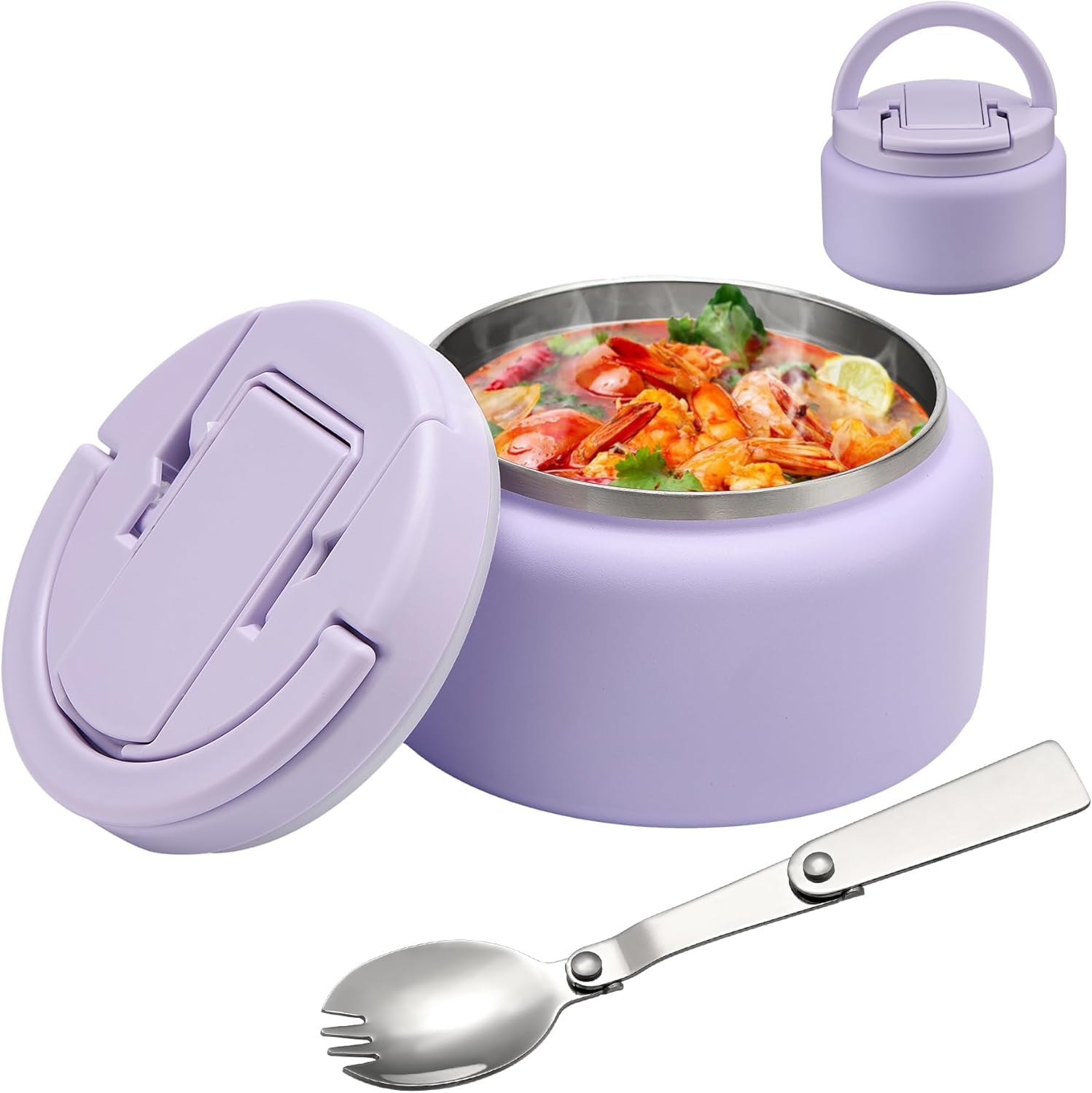 13.5oz Soup Thermo for Hot Food Kids Insulated Vacuum Food Jar with Buckle Lid,Wide Mouth Leakproof Stainless Steel Lunch Container with Spoon-Purple