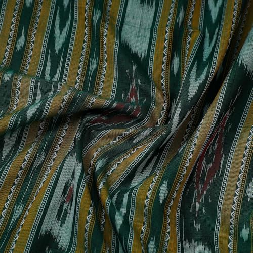 Image of Premium Sambalpuri Ikat Weave Pure Handloom Cotton Shirt Fabric - Authentic Odisha Traditional Tie-Dye Craft, Soft & Breathable Natural Cotton Material for Custom Tailoring, Casual & Formal Wear