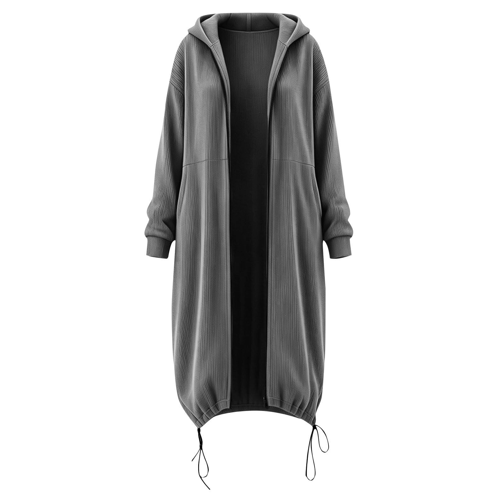 Damen Langarm Strickjacke mit Kapuze, Maxi-Länge