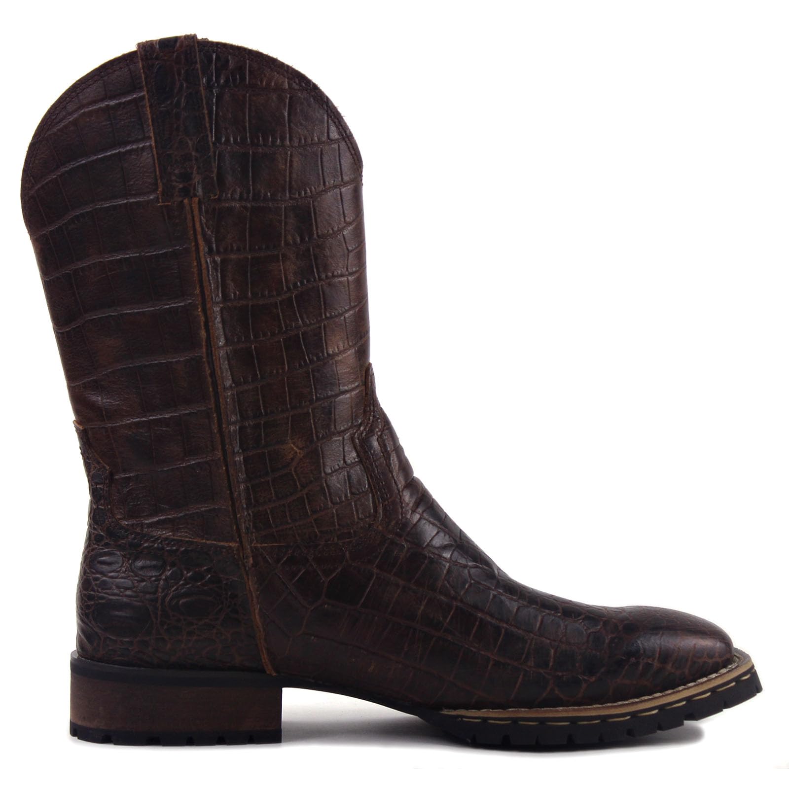 OSSTONE Herren Leder Cowboy stiefel Boots-Motorrad-Leder-Schuhe slip on stiefeletten Western Boots OS-5008-H10-BD-DE-R