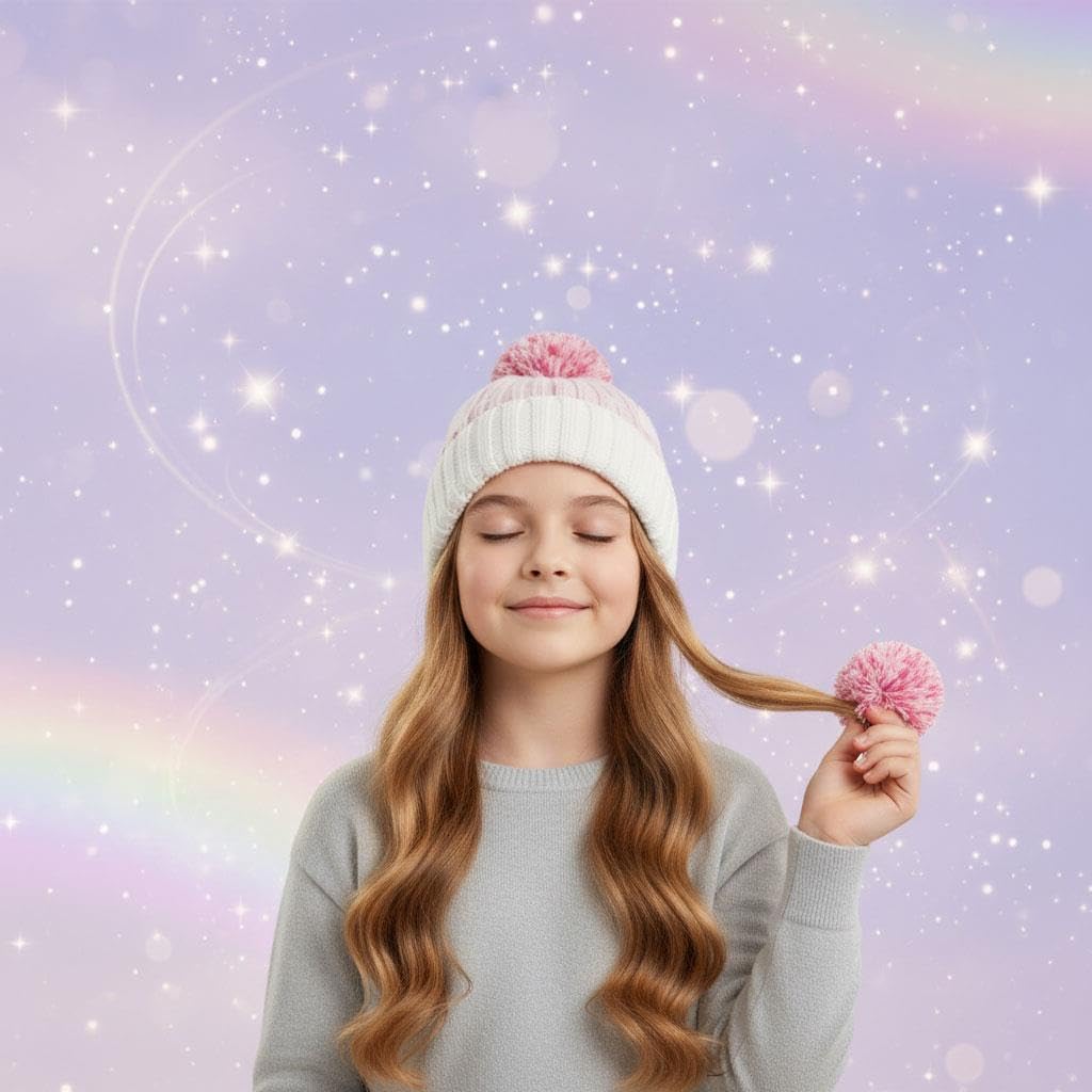 A2Z 4 Kids Niñas Sombrero Cable Tejido Pom Pom Sombrero Ribeteado Vuelto Beanie Invierno Caliente Forro de Fleece Acogedor Gorras Duradero Estiloso Cómodo Accesorios Invernales Sombreros