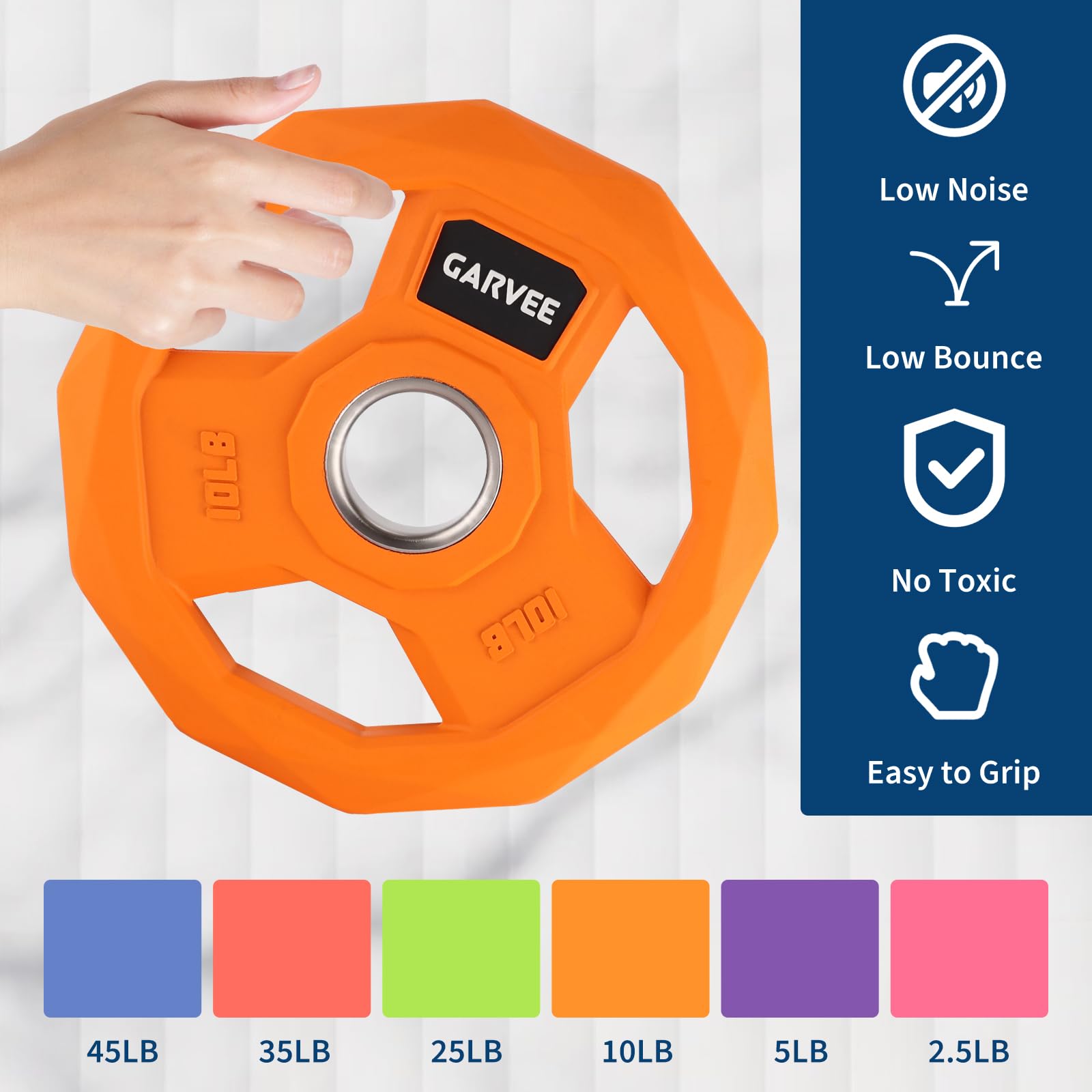 Garvee Dischi Pesi Olimpici 2" per Bilanciere - Ghisa rivestita in gomma, impugnature Grip, color-coded Blu - Coppia 45 lb (2 pezzi)