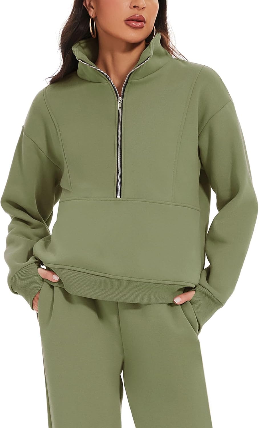 PEHMEA Women's Fall 2 Piece Sweatsuit Outfit Fleece Loose Long Sleeve Half Zip Pullover Comfy Lounge Sets for Women - Image 2