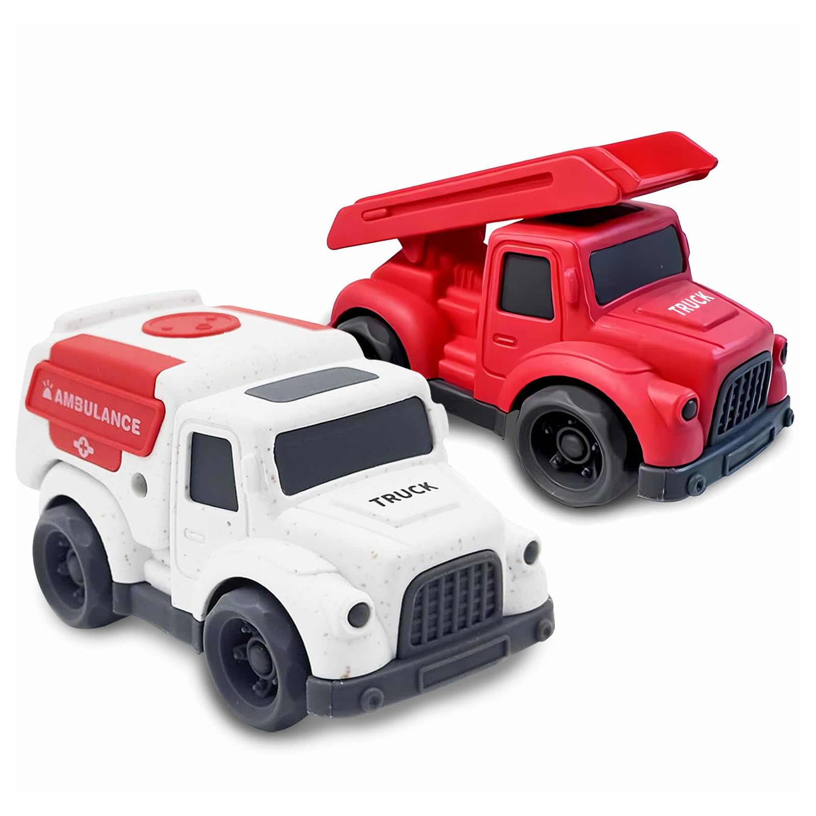 Toddler Car Toys for 1-3 Year Old, Fire Truck, Ambulance, PVC, BPA Free, Phthalates Free, Easter Christmas Birthday, Dishwasher Safe, Recycled Plastic. (Fire Truck)