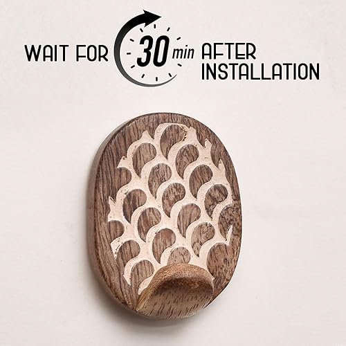 Miniatura 61 de Indian Shelf 3 ganchos, 6 tiras de ganchos de pared adhesivos de madera, ganchos decorativos de pared para colgar, gancho adhesivo bohemio