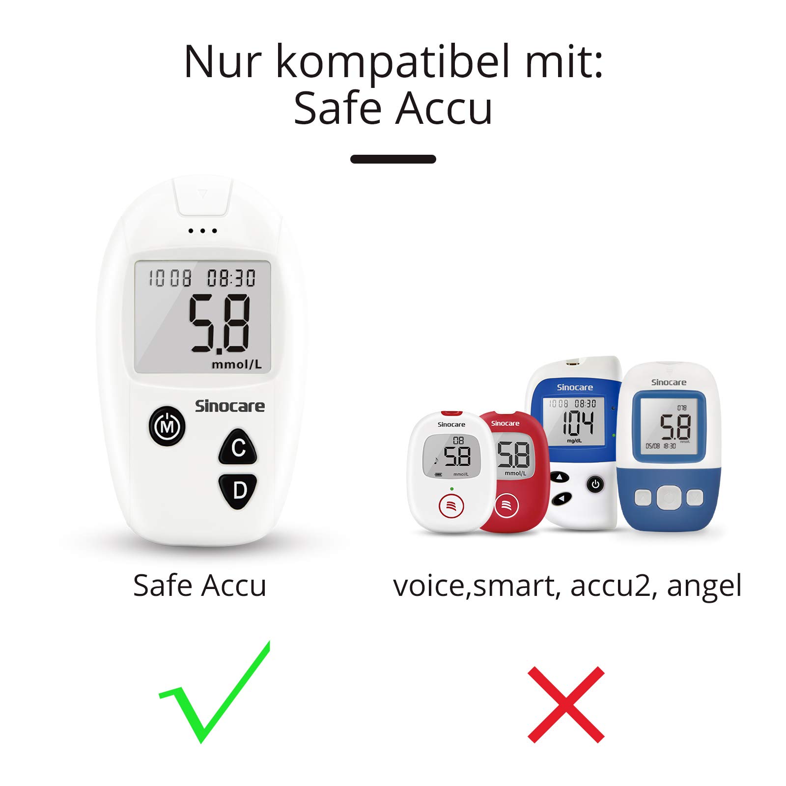 Teststreifen Blutzucker 200 Set nur für sinocare Safe-Accu Blutzuckermessgerät, Blutzuckerteststreifen 200 und Lanzetten 200