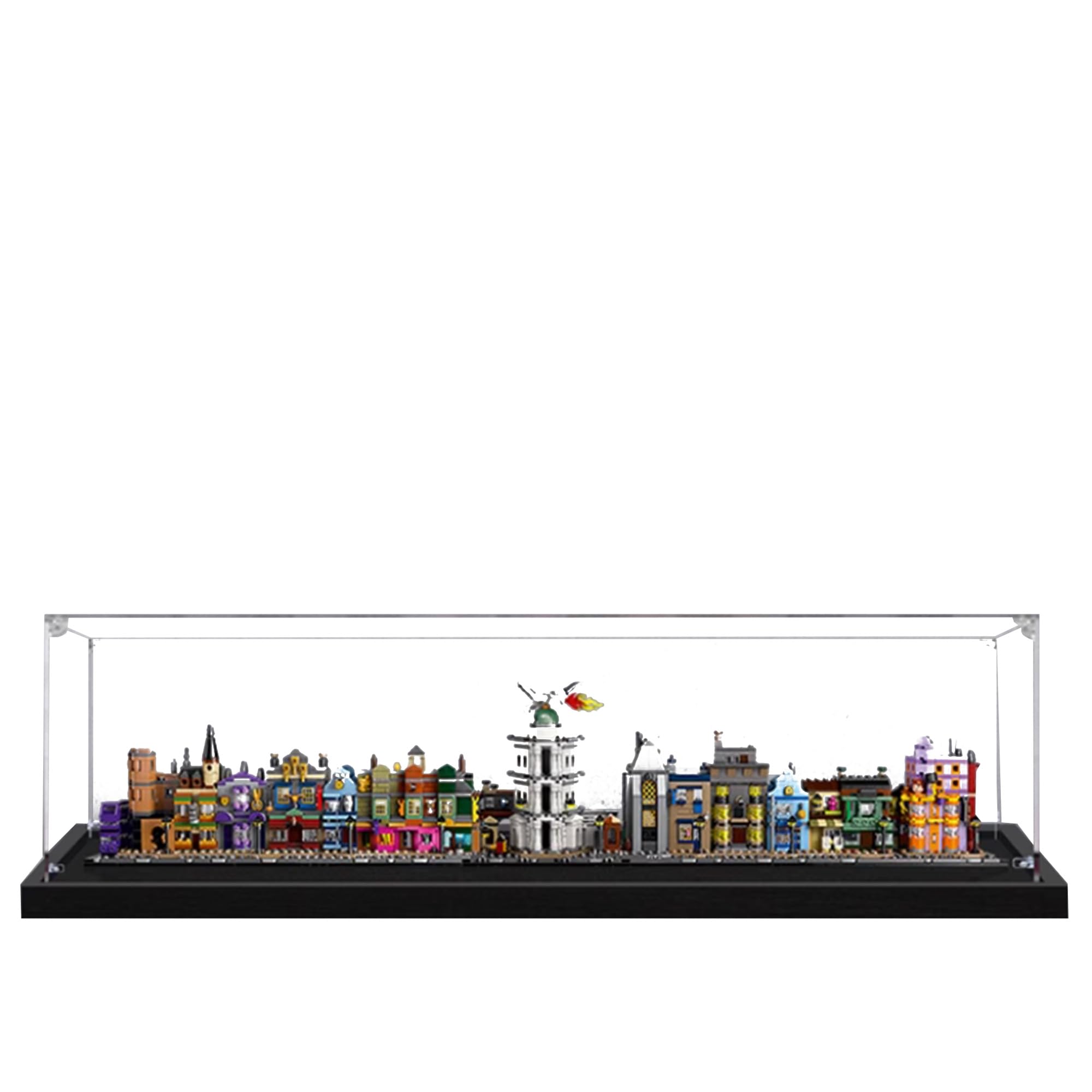 QIXINDGYH Acrylic Display Case for Lego 76444 Diagon Alley, Clear, Dust-Proof, Easy to Assemble, Transparent, Black Base