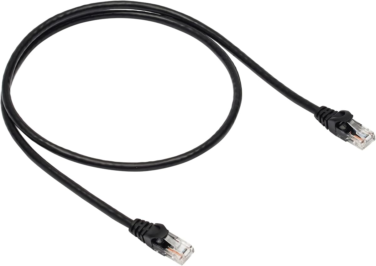RJ45 Cat 6 Ethernet Patch Cable, 10 Gbps High-Speed, 250MHz, Snagless, Gold-Plated Connectors, 3 Foot, Black