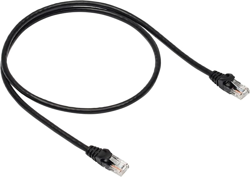RJ45 Cat 6 Ethernet Patch Cable, 10 Gbps High-Speed, 250MHz, Snagless, Gold-Plated Connectors, 3 Foot, Black